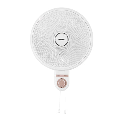 Geepas GF21203 14" Wall Fan | Korean Style, 3-Speed Controls, Pull Cords, Wide Angle Oscillation, 60W Motor, High Performance, White, 2-Year Warranty