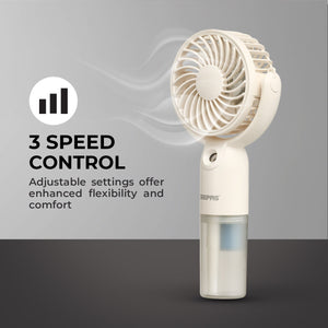 Geepas Mini Handheld Mist Fan GF21224|3 Speed Settings, Mist Spray Function, Up to 6H Runtime, Rechargeable Long-Lasting Battery, Silent Cooling Fan for Travel & Outdoors