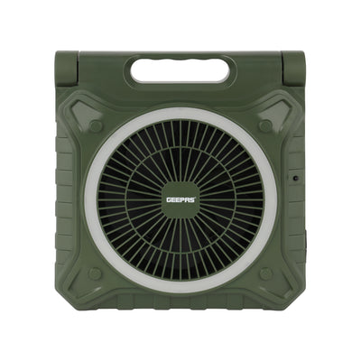 Geepas GF21233 8 Inch Rechargeable Solar Fan| 10000mAh Lithium Battery| Remote Control| LED Lighting| High-Speed Airflow for Home, Outdoor Travel & Emergency Cooling Use