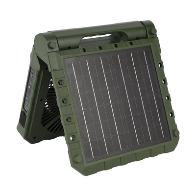 Geepas GF21233 8 Inch Rechargeable Solar Fan| 10000mAh Lithium Battery| Remote Control| LED Lighting| High-Speed Airflow for Home, Outdoor Travel & Emergency Cooling Use