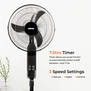 Geepas GF9466 16” Stand Fan with Remote Control | 3-Speed Control | 7.5Hour Timer | LED Display| Touch Switch| Powerful 60W Motor | Adjustable Height| 2 Years Warranty