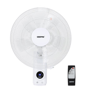Geepas 16" Wall Fan with Remote Control- GF9479/ with 12 Hours Timer, 3-Speed Controls, 5 Leaf Blades/ Wide Angle Horizontal Oscillation and Efficient Cooling, White