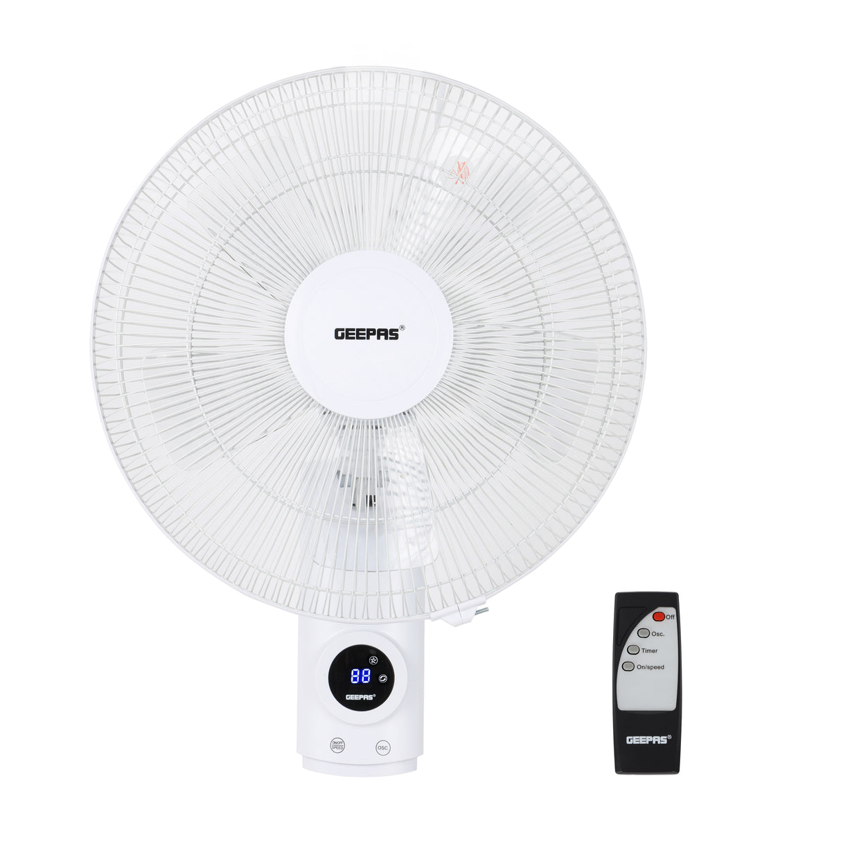 Geepas GF9479 16-Inch Wall Fan with Remote Control | 60W | 3 Speeds | 12-Hour Timer | 1250 RPM Air Delivery | 5 Aerodynamic AS Blades  | Wide Horizontal Oscillation