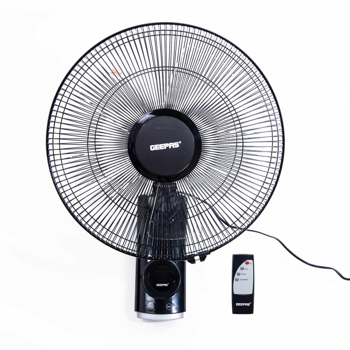 Geepas GF9479 16-Inch Wall Fan with Remote Control | 60W | 3 Speeds | 12-Hour Timer | 1250 RPM Air Delivery | 5 Aerodynamic AS Blades  | Wide Horizontal Oscillation