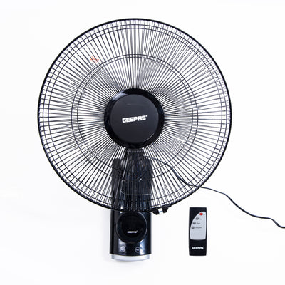 Geepas GF9479 16-Inch Wall Fan with Remote Control | 60W | 3 Speeds | 12-Hour Timer | 1250 RPM Air Delivery | 5 Aerodynamic AS Blades  | Wide Horizontal Oscillation