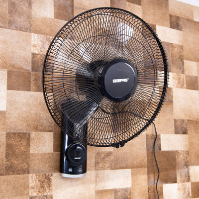 Geepas 16" Wall Fan with Remote Control- GF9479/ with 12 Hours Timer, 3-Speed Controls, 5 Leaf Blades/ Wide Angle Horizontal Oscillation and Efficient Cooling