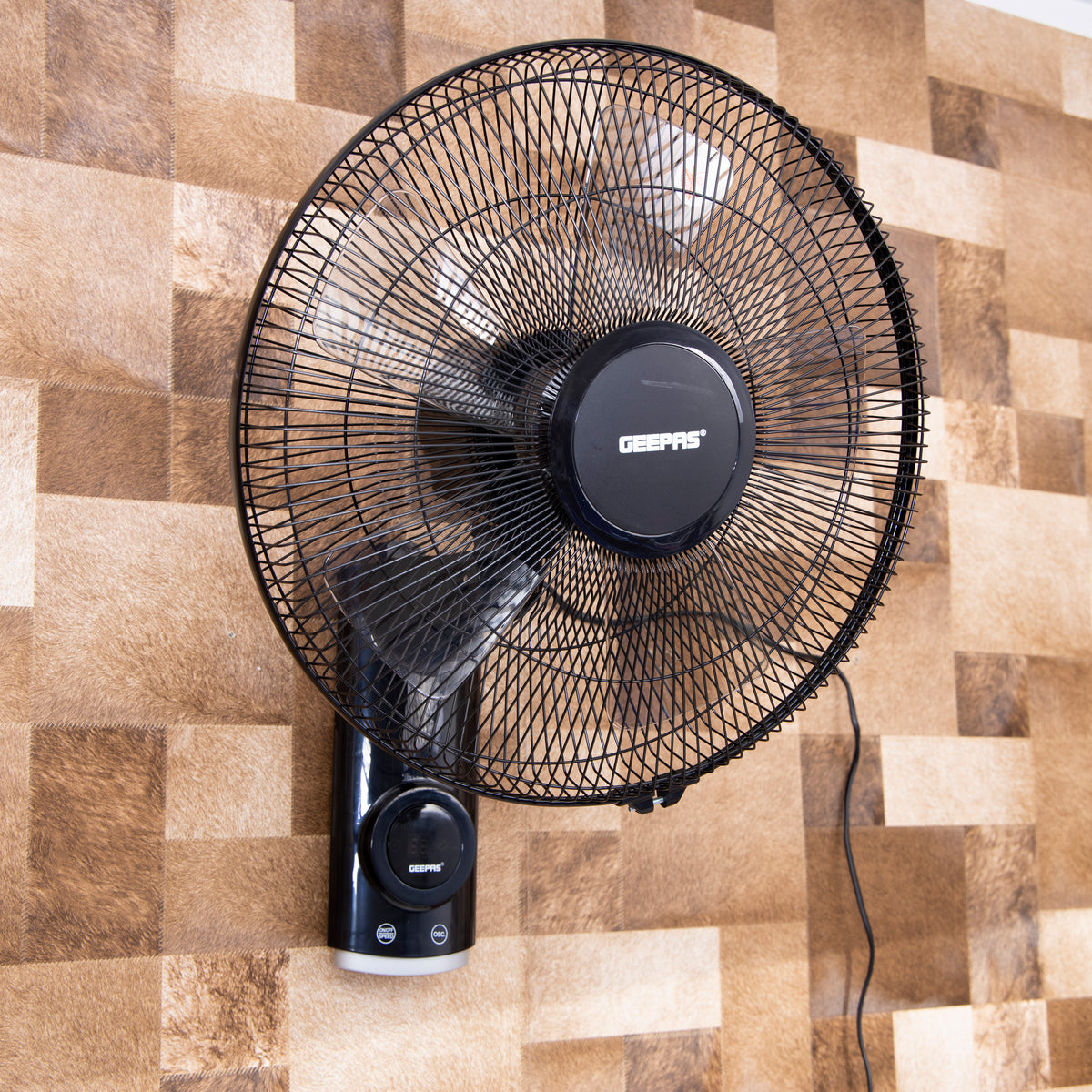 Geepas GF9479 16-Inch Wall Fan with Remote Control | 60W | 3 Speeds | 12-Hour Timer | 1250 RPM Air Delivery | 5 Aerodynamic AS Blades  | Wide Horizontal Oscillation