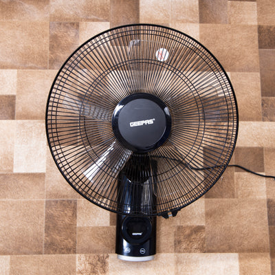 Geepas 16" Wall Fan with Remote Control- GF9479/ with 12 Hours Timer, 3-Speed Controls, 5 Leaf Blades/ Wide Angle Horizontal Oscillation and Efficient Cooling