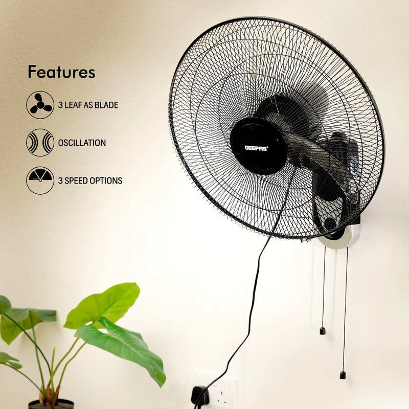 Geepas GF9604 18-Inch Wall Fan | 3-Speed Adjustable Control | Powerful Copper Motor | Wide-Angle Oscillation | High Air Delivery for Home & Office| 2 Years Warranty