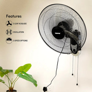 Geepas GF9604 18-Inch Wall Fan | 3-Speed Adjustable Control | Powerful Copper Motor | Wide-Angle Oscillation | High Air Delivery for Home & Office| 2 Years Warranty