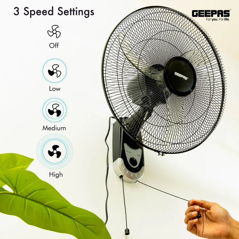 Geepas GF9604 18-Inch Wall Fan | 3-Speed Adjustable Control | Powerful Copper Motor | Wide-Angle Oscillation | High Air Delivery for Home & Office| 2 Years Warranty