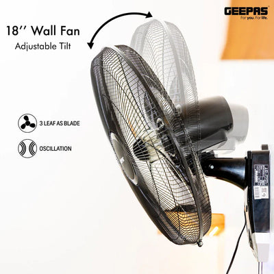 Geepas GF9604 18-Inch Wall Fan | 3-Speed Adjustable Control | Powerful Copper Motor | Wide-Angle Oscillation | High Air Delivery for Home & Office| 2 Years Warranty