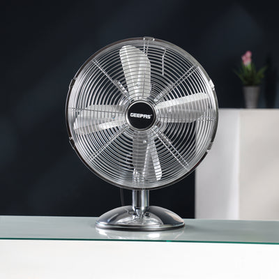Geepas GF9610 12” Metal Table Fan | 3-Speed Powerful Cooling with High-Performance Motor | Durable Metal Body | Adjustable Tilt | Wide Oscillation | 2 Years Warranty