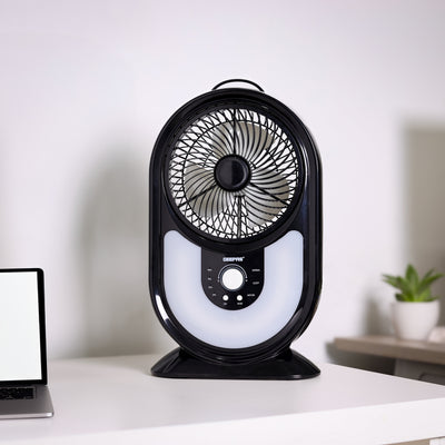Geepas GF9621 Rechargeable Mini Fan |3-Speed Modes| 40 PCS Ultra-Bright LED Lights| Stepless Speed Switch| Up to 50 Hours Working Time| Compact Portable| 2 Years Warranty