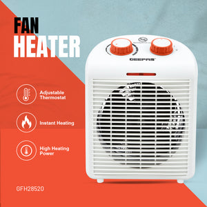 Geepas GFH28520 Fan Heater with 1000W/2000W Dual Heat Settings | Adjustable Thermostat | Instant Heating | Overheat Protection | Power Indicator | 2-Year Warranty