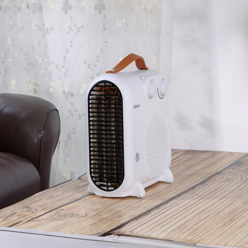 Geepas Fan Heater GFH28547 |3 Modes: Cool, Warm & Hot Wind |2 Power Options: 1000W/2000W |Adjustable Thermostat, Safety Fuse |Ideal for Homes & Offices | 2-Year Warranty