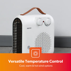 Geepas Fan Heater GFH28547 |3 Modes: Cool, Warm & Hot Wind |2 Power Options: 1000W/2000W |Adjustable Thermostat, Safety Fuse |Ideal for Homes & Offices | 2-Year Warranty