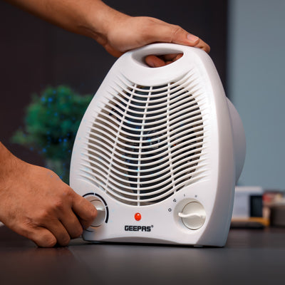 Geepas GFH9518 Fan Heater | 2000W/1000W Dual Heating Power with Adjustable Thermostat| Power Indicator Light | Overheat Protection | Portable Design | 2 Years Warranty