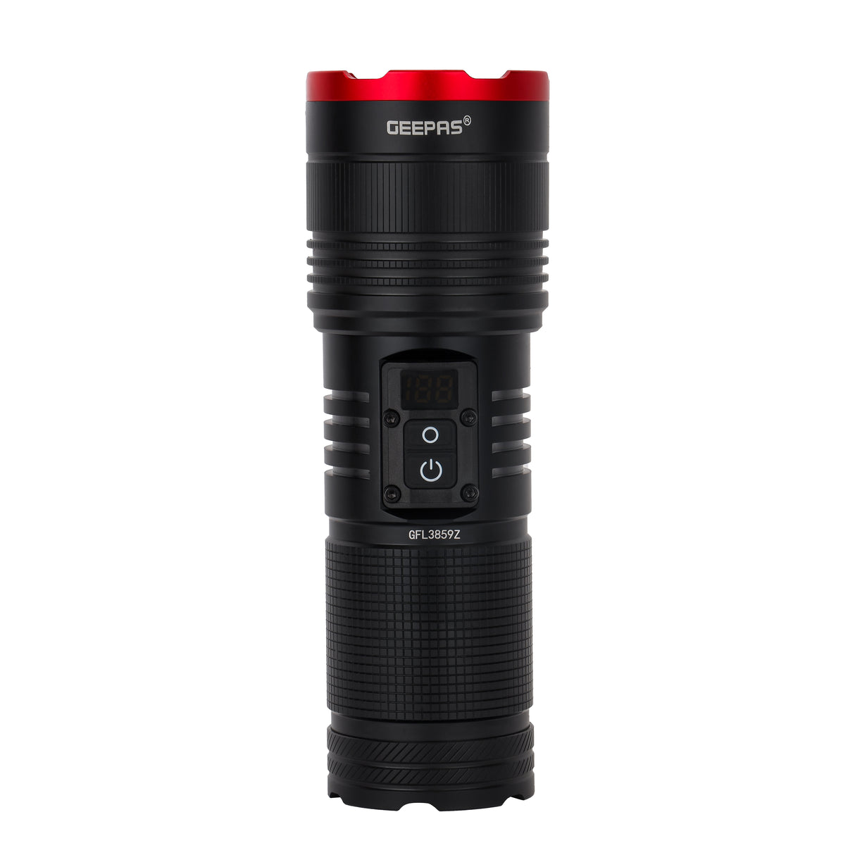 Geepas GFL3859 Zoomable LED Flashlight with Powerbank & Camping Light | Digital Display | 3000 Lumens High Power LED |10000mAh Battery |  Type-C Charging & Emergency Use