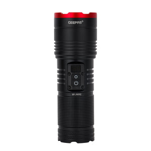 Geepas GFL3859 Zoomable LED Flashlight with Powerbank & Camping Light | Digital Display | 3000 Lumens High Power LED |10000mAh Battery |  Type-C Charging & Emergency Use