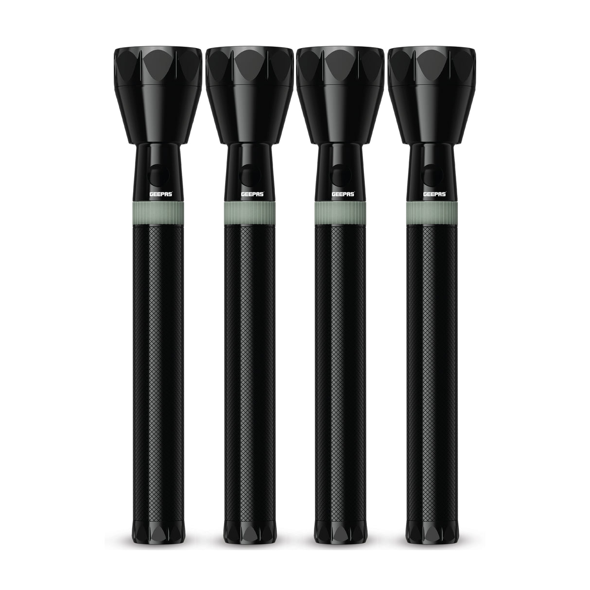 Geepas GFL4601 Rechargeable LED Flashlight 4PCS Combo | 7W CREE LED | 5000mAh Battery | 2000m Beam Range | Aircraft-grade aluminium body | Stable &regulated light output