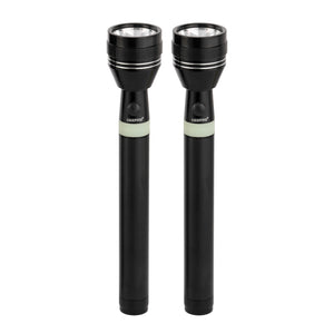 Geepas Rechargeable LED Flashlight GFL4637 | Pack of 2, 7W LED, 3H Continuous Use, Aircraft Aluminum Body, Lithium Battery, Night Glow Ring, Water & Shock Resistant