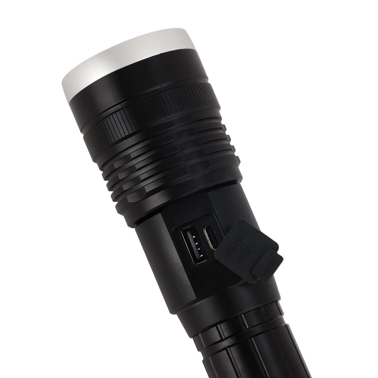 Geepas GFL4666 Digital Zoomable LED Flashlight with Power Bank |3000 Lumens |Built-in 6000mAh rechargeable Li-ion battery | USB Type-C charging | 6063 aluminum alloy body