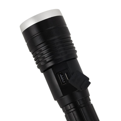 Geepas GFL4666 Digital Zoomable LED Flashlight with Power Bank |3000 Lumens |Built-in 6000mAh rechargeable Li-ion battery | USB Type-C charging | 6063 aluminum alloy body
