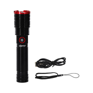 Geepas GFL4667 Zoomable LED Flashlight | 1500 Lumens | Type-C Rechargeable Torch | Long-range beam distance up to 600 meters | 6063 aircraft-grade aluminium alloy body