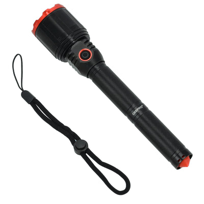 Geepas GFL51050 Rechargeable LED Flashlight | 15W XHP50 High Power Torch| 1300 Lumens Output| Long-Lasting Li-ion Battery| Micro USB Charging & Multiple Light Modes