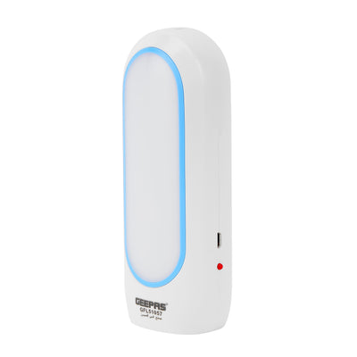 Geepas GFL51057 Rechargeable LED Flashlight | 2-in-1 Emergency Torch Design | 3.5 Hours Working| Side Light| Long-Lasting 4V Battery & Reliable Home Lighting Solution