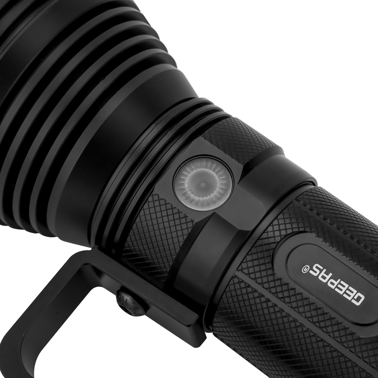 Geepas Rechargeable LED Flashlight GFL51064, 50W, 5000lm, 6000-7000K, 15h runtime, IPX5 waterproof, aluminum body, lithium battery, mobile charging, black
