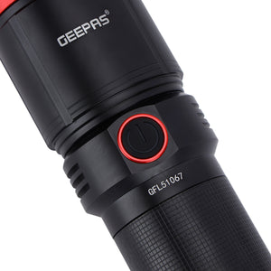 Geepas GFL51067 Rechargeable LED Flashlight |3000 Lumens |25W Power Bank Torch | 10000mAh rechargeable Li-ion battery |6063 aluminium alloy body |USB Type-C fast charging