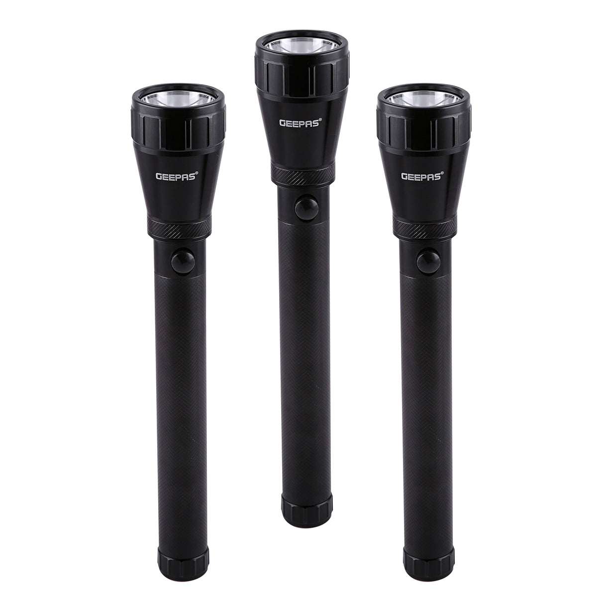 Geepas GFL51076 Rechargeable 7W T6 LED Flashlight Combo | 3PCS Aluminium Torch | Long Beam Range | Aircraft-Grade Aluminium Construction | Up to 3 Hours Runtime