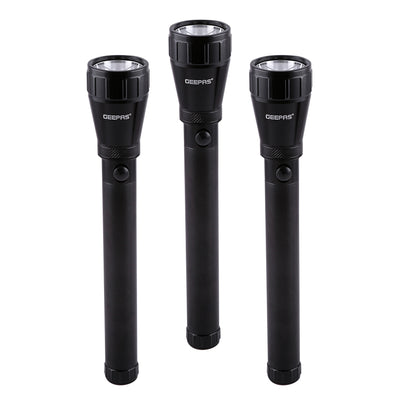 Geepas GFL51076 Rechargeable 7W T6 LED Flashlight Combo | 3PCS Aluminium Torch | Long Beam Range | Aircraft-Grade Aluminium Construction | Up to 3 Hours Runtime