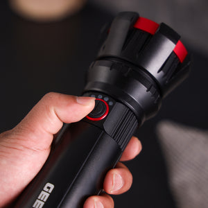 Geepas Zoomable LED Flashlight- GFL51080Z | 30W, 3000 Lumens | 2 Lighting Modes | 10Hrs Runtime | Battery Level Indicator | Lithium Battery | Black, Lifetime Warranty