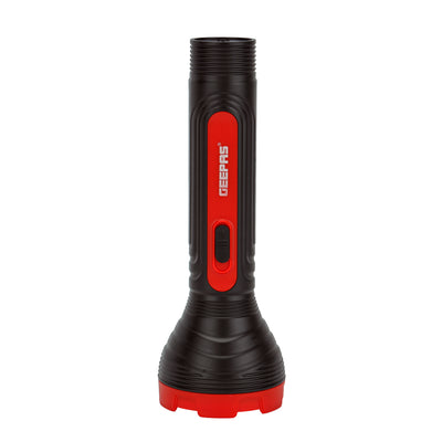 Geepas Rechargeable LED Torch GFL51090 | Big LED Chip with Aluminum Reflective Cup, Ripple Pattern Shell, 5H Backup, Lead-Acid Battery, Compact Design,  2-Year Warranty