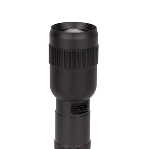 Geepas GFL51100Z 15W Zoomable Rechargeable LED Flashlight | 2000mAh Lithium Battery| 1000 Lumens Brightness & Type-C Charging | Suitable for Outdoor & Emergency Use