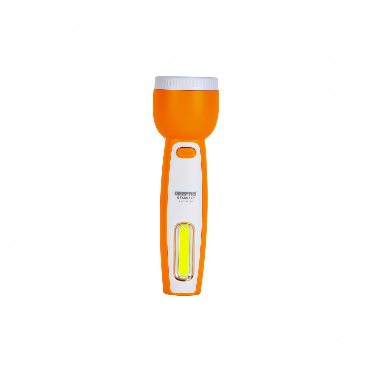 Geepas Rechargeable LED Flashlight with Side Light- GFL5577P/ Perfect for Indoor and Outdoor Use, 5 Hours Working/Dual Modes, Fast Charging/ Orange, 2 Years Warranty