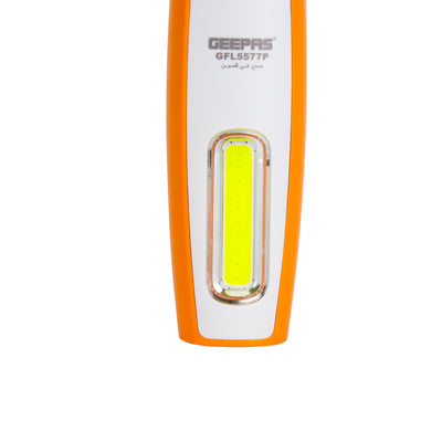 Geepas Rechargeable LED Flashlight with Side Light- GFL5577P/ Perfect for Indoor and Outdoor Use, 5 Hours Working/Dual Modes, Fast Charging/ Orange, 2 Years Warranty