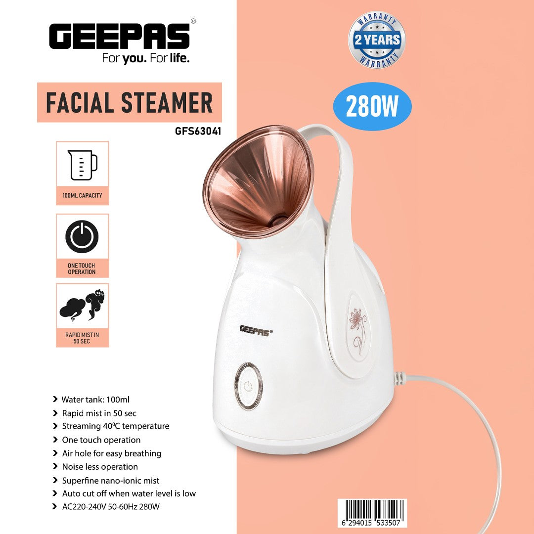 Geepas GFS63041 Facial Steamer | 280W Nano-Iconic Facial Steaming Device | 100ml Water Tank| One-Touch Operation| Rapid Mist in 50 Sec & Auto Shut-Off| 2 Years Warranty