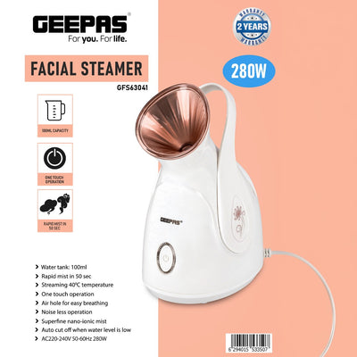 Geepas GFS63041 Facial Steamer | 280W Nano-Iconic Facial Steaming Device | 100ml Water Tank| One-Touch Operation| Rapid Mist in 50 Sec & Auto Shut-Off| 2 Years Warranty