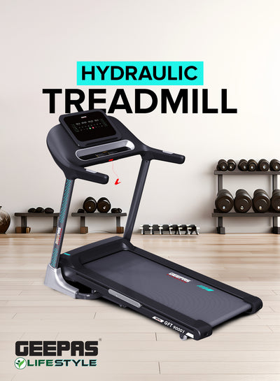 Geepas Foldable Hydraulic Treadmill- GFT90001/ with 12 Modes, 15 Levels Auto Incline, Perfect for Home Workouts, Gym Training, Weight Loss/ Black