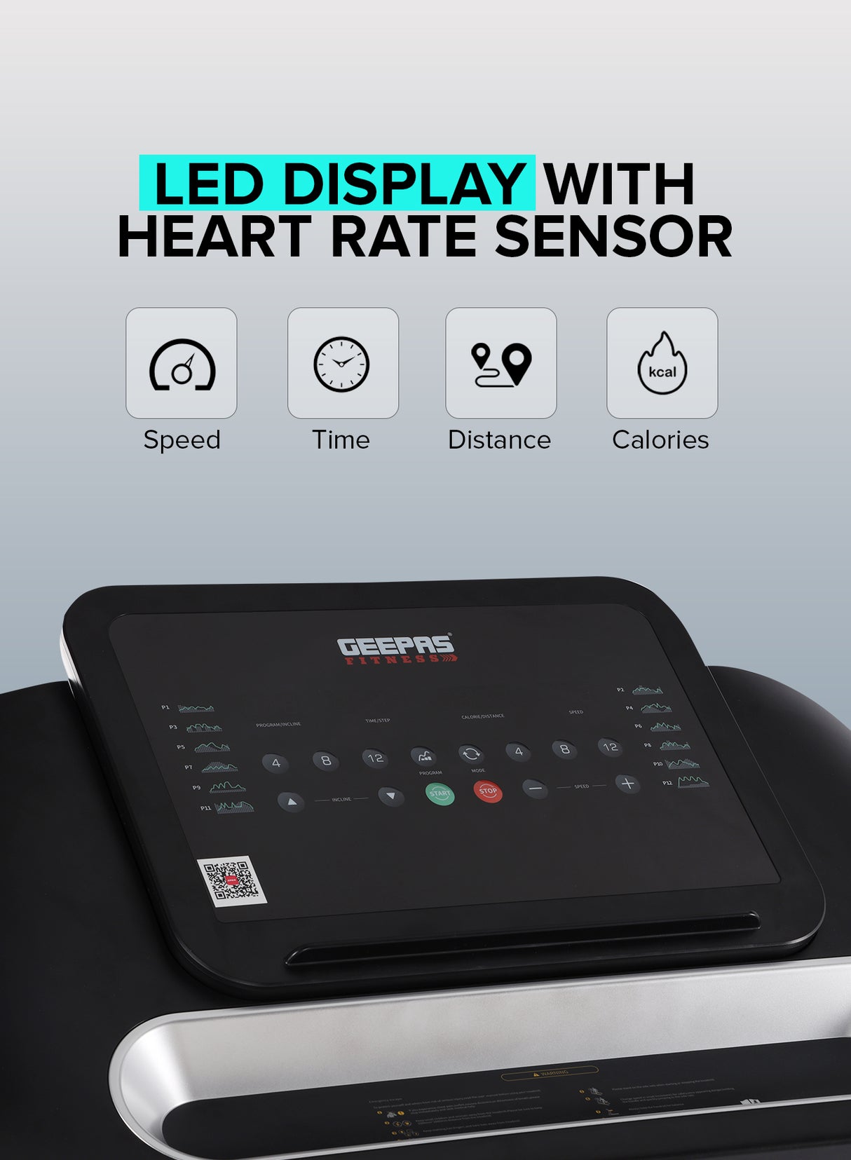 Geepas Foldable Hydraulic Treadmill- GFT90001/ with 12 Modes, 15 Levels Auto Incline, Perfect for Home Workouts, Gym Training, Weight Loss/ Black