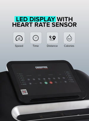 Geepas Foldable Hydraulic Treadmill- GFT90001/ with 12 Modes, 15 Levels Auto Incline, Perfect for Home Workouts, Gym Training, Weight Loss/ Black