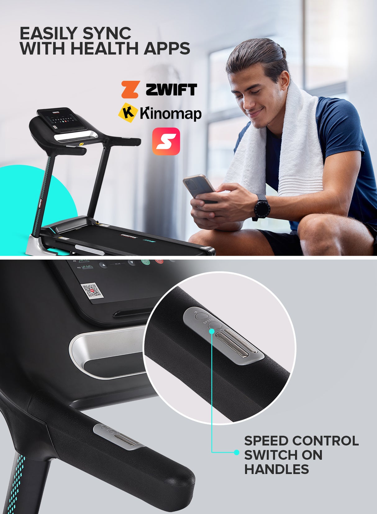 Geepas Foldable Hydraulic Treadmill- GFT90001/ with 12 Modes, 15 Levels Auto Incline, Perfect for Home Workouts, Gym Training, Weight Loss/ Black