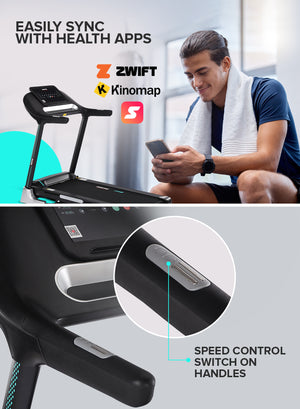 Geepas Foldable Hydraulic Treadmill- GFT90001/ with 12 Modes, 15 Levels Auto Incline, Perfect for Home Workouts, Gym Training, Weight Loss/ Black
