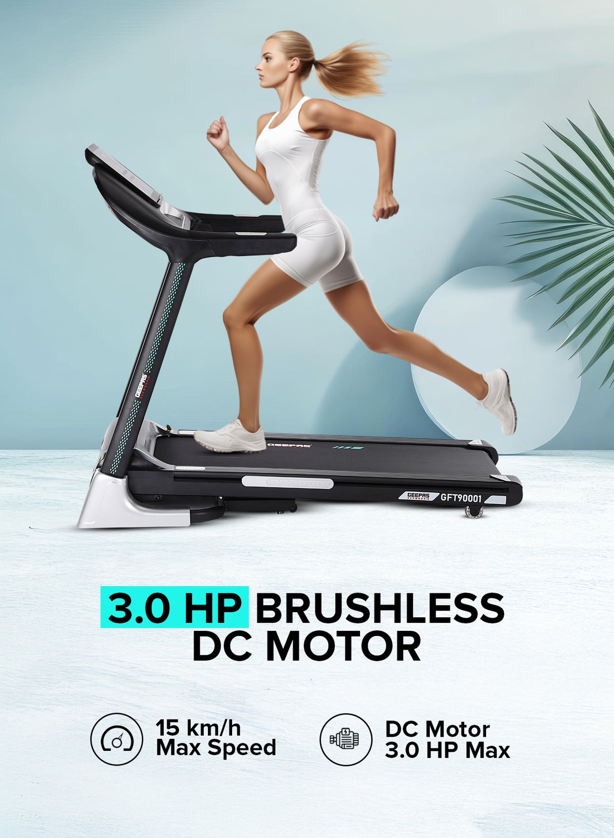 Geepas Foldable Hydraulic Treadmill- GFT90001/ with 12 Modes, 15 Levels Auto Incline, Perfect for Home Workouts, Gym Training, Weight Loss/ Black
