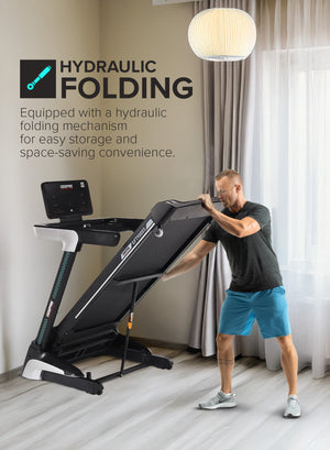 Geepas Foldable Hydraulic Treadmill- GFT90003/ with 12 Modes, 15 Levels Auto Incline, Spacious and Easy/ Perfect for Home Workouts, Gym Training, Weight Loss/ Black