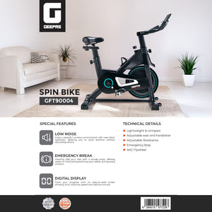 Geepas GFT90004 Spin Bike | 4kg Flywheel & Digital Display | Adjustable Resistance | Adjustable Handlebar & Seat | Digital Display | Low-Noise Operation | Lightweight